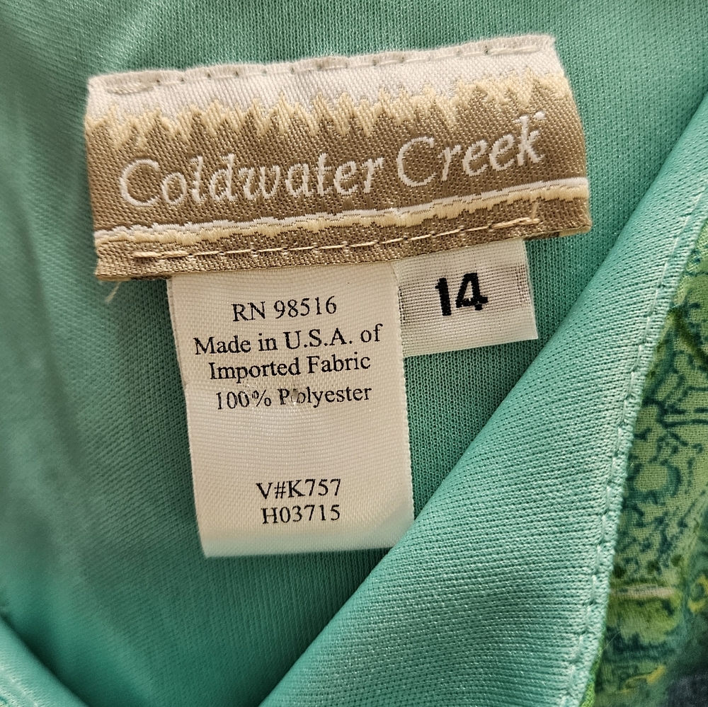 NWOT Coldwater Creek green & blue floral shift dress Womens 14 - Picture 3 of 7